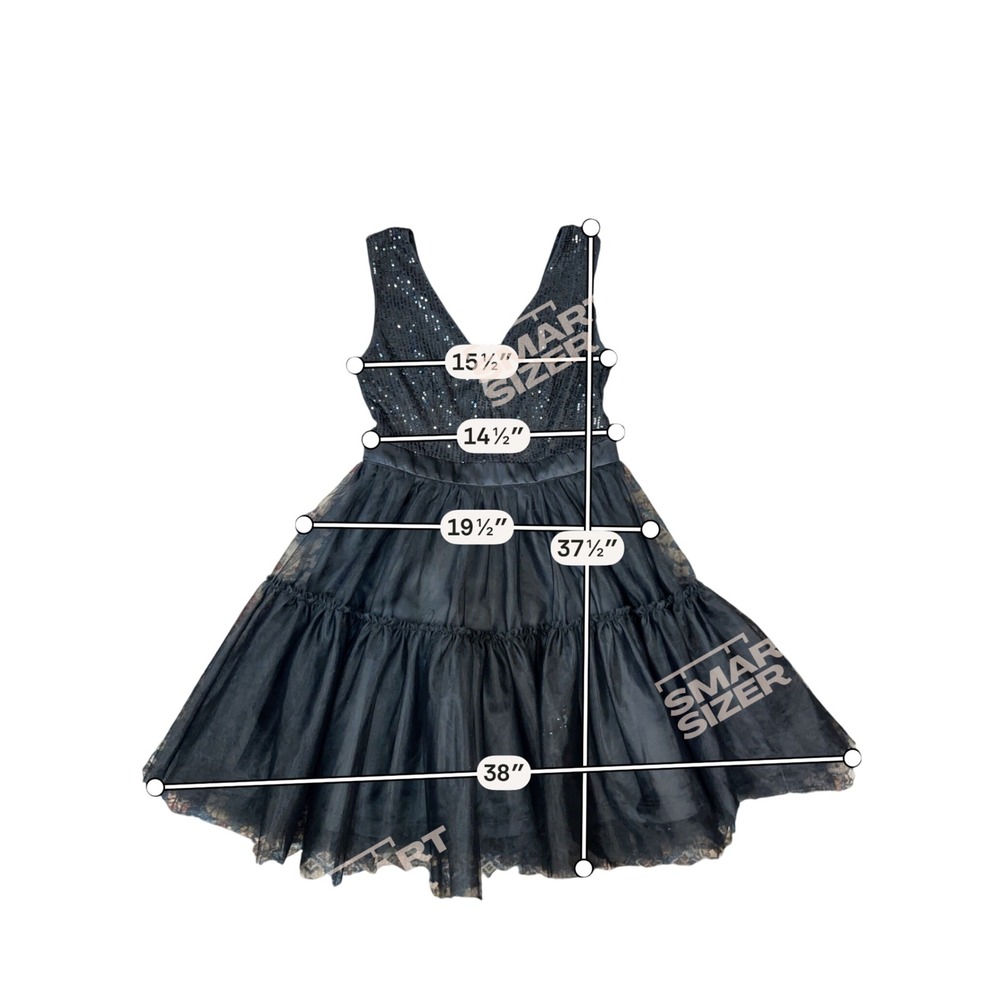 Womens Black Sequin Tulle Tiered Fit and Flare Party Dress Size L Sleeveless - Picture 8 of 8